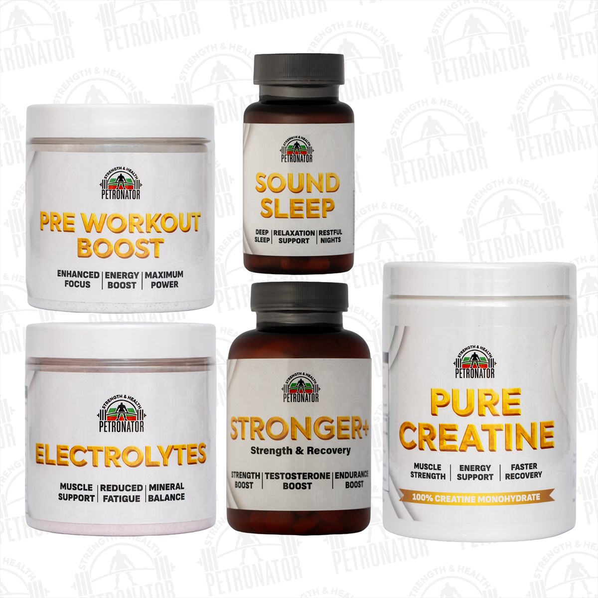 КОМБО 2 – PURE CREATINE, ELECTROLYTES, STRONGER+, PRE WORKOUT BOOST, SOUND SLEEP